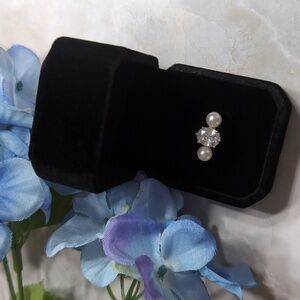 Charter Club Elegant Gold Plated Double Pearl & Crystal Ring Size 7